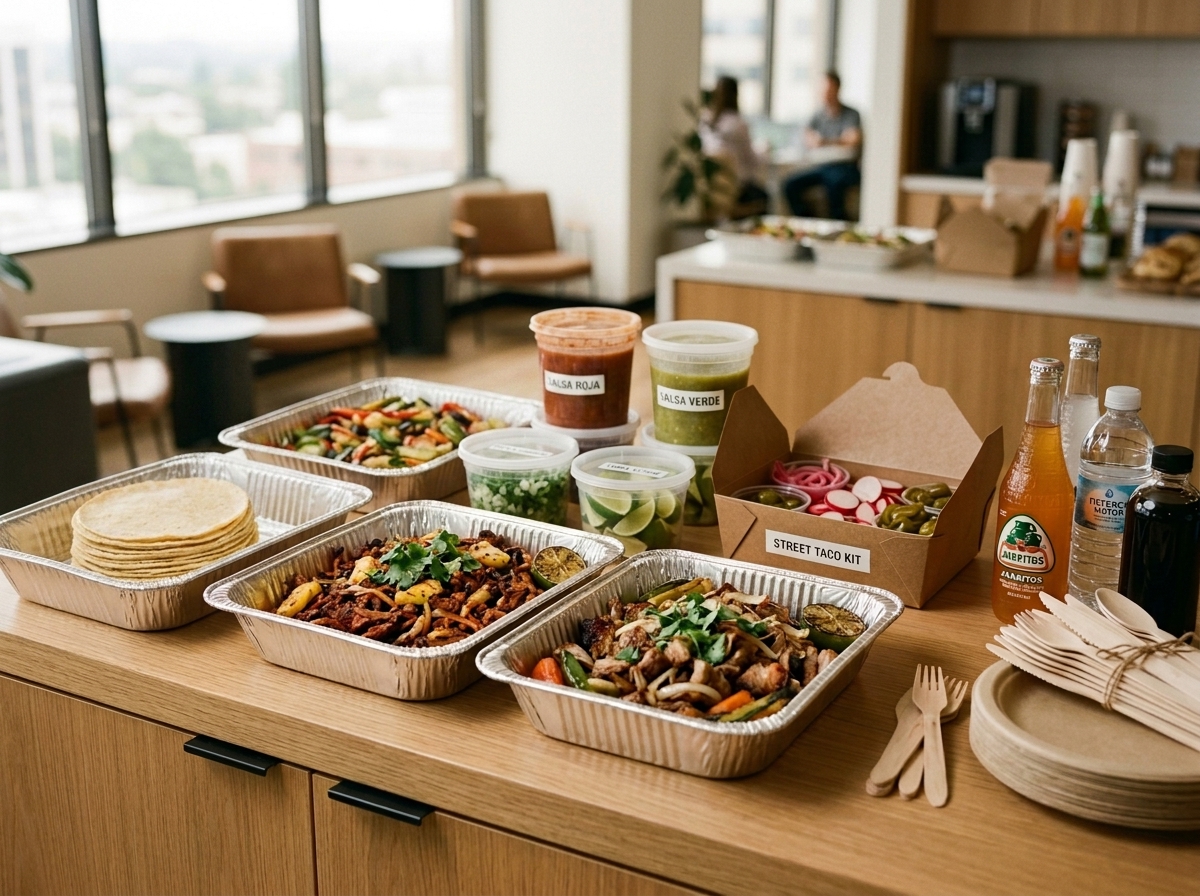 Street taco catering spread