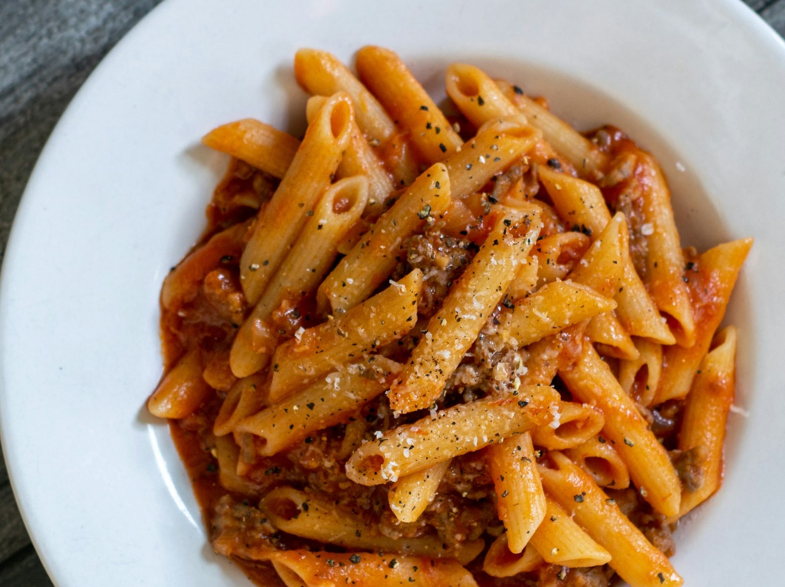 Pasta with a rich meat sauce