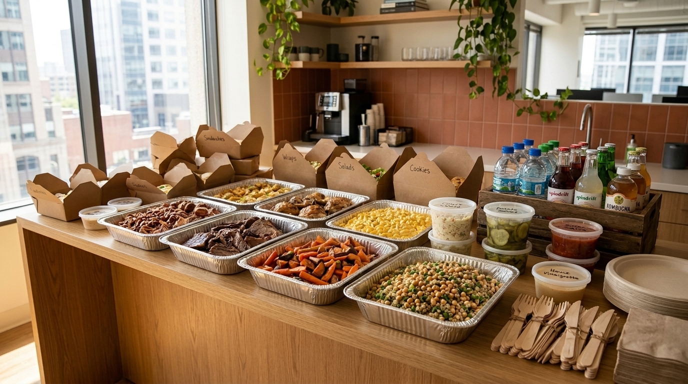 A lavish Crew Table catering spread